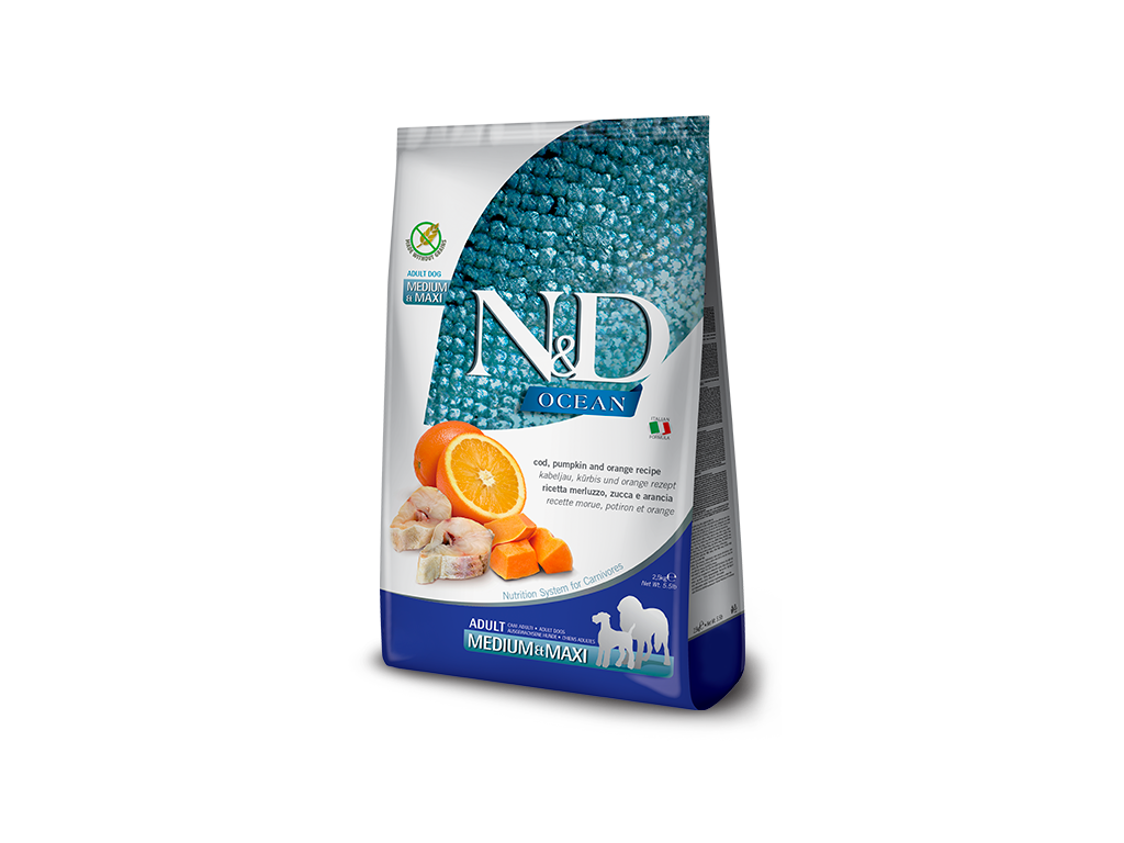 N&D OCEAN DOG Adult M/L Codfish&Pumpkin & Orange Velikost: 12 kg
