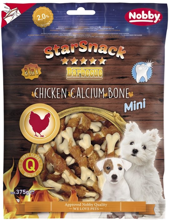 Nobby StarSnack BBQ Mini kalciová kostička s kuřetem 7cm / 375g 1 balení