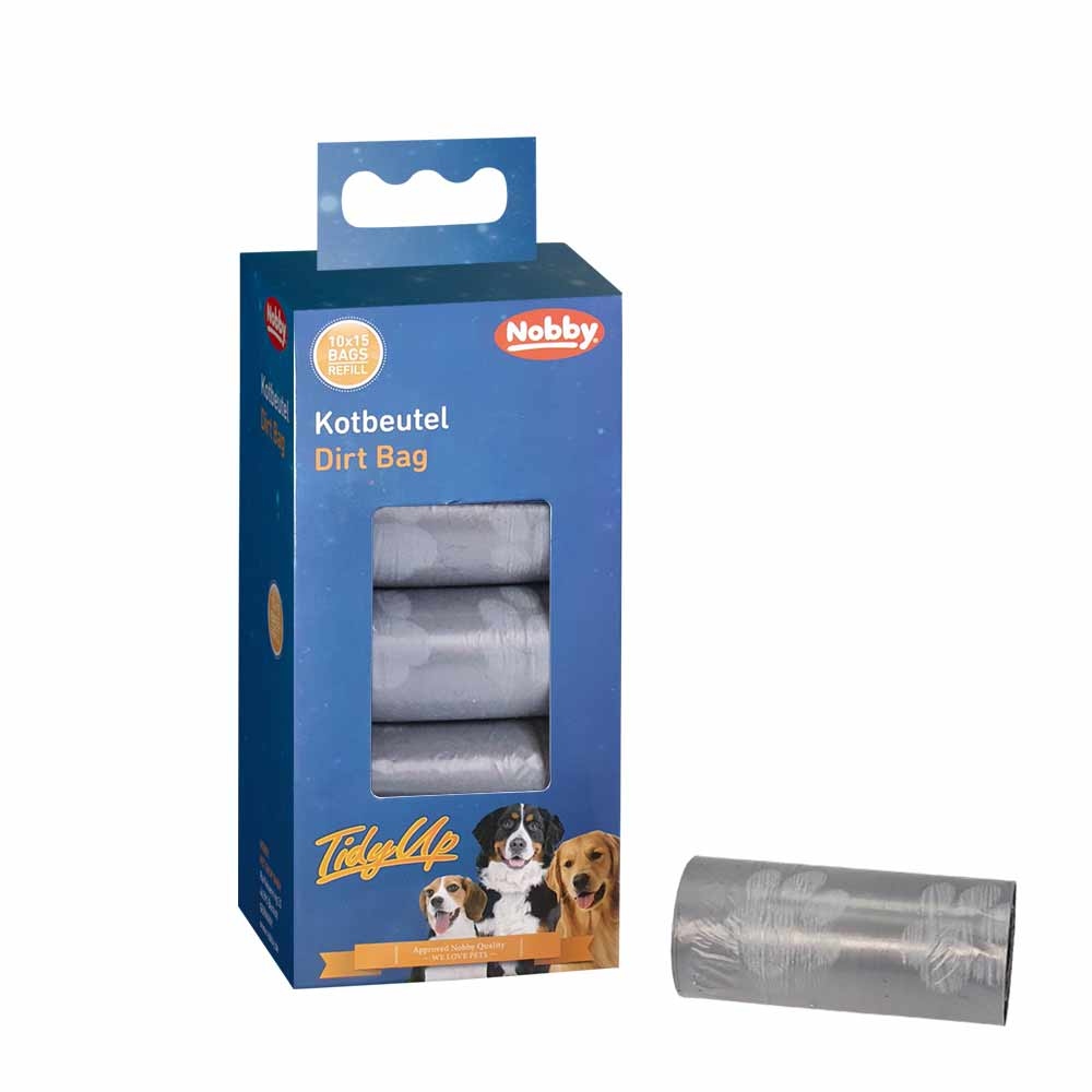 Nobby TidyUp Poop sáčky s potiskem tlapek 10 rolí s 15 sáčky světle šedá 1 balení