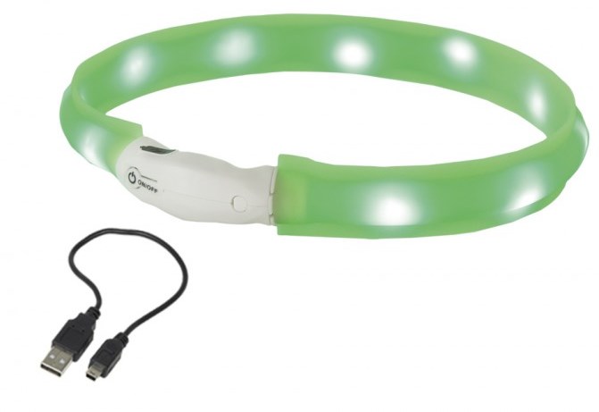 Nobby LED plochý svítící obojek pro psy zelený S 40cm 1 balení