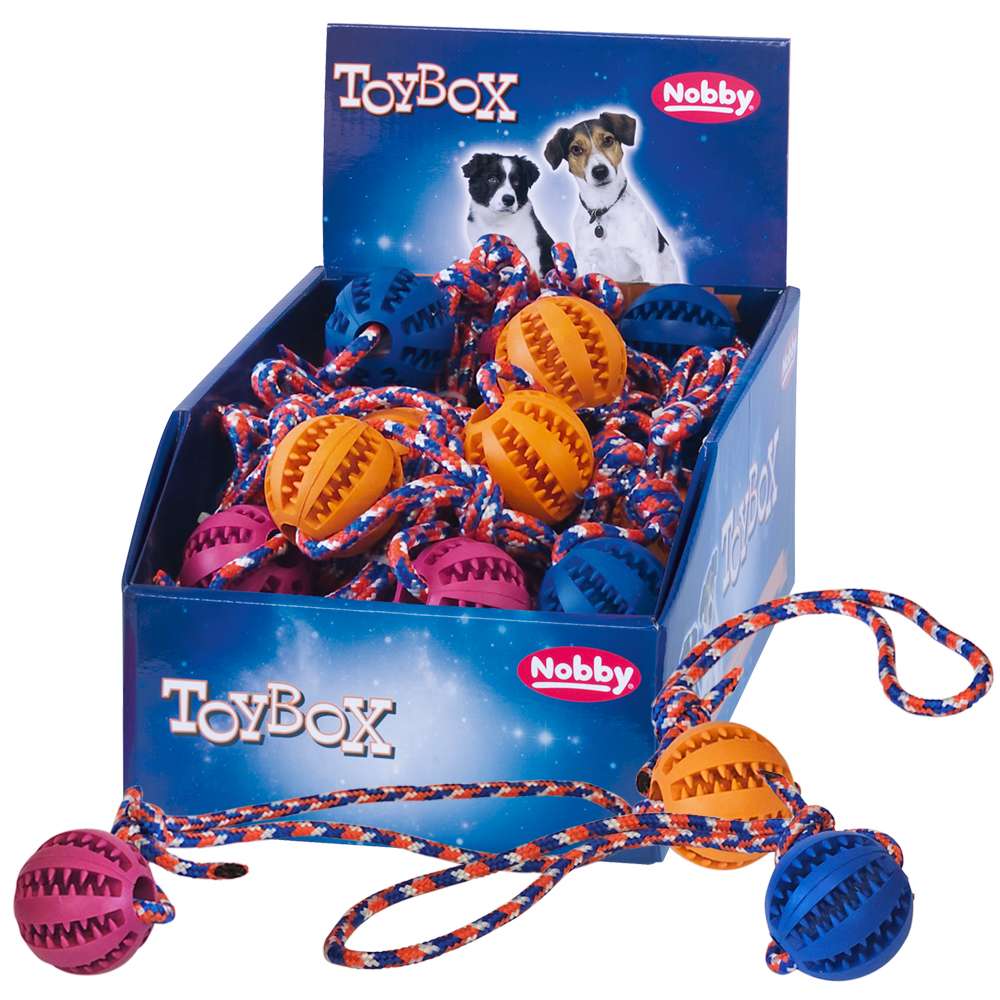 Nobby TOYBOX Dog hračky dentální gumový míček s provazem 32 ks 5 x 30 cm 1 balení