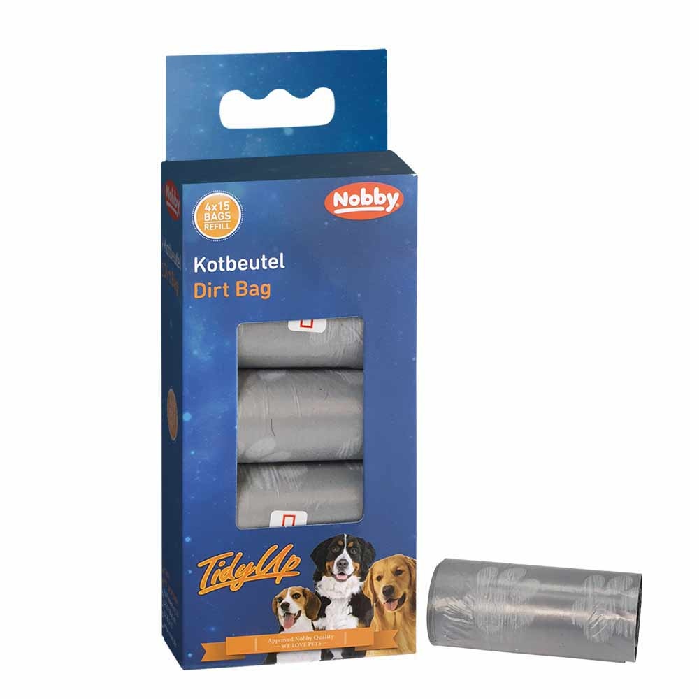 Nobby TidyUp Poop sáčky s potiskem tlapek 4 role s 15 sáčky světle šedá 1 balení