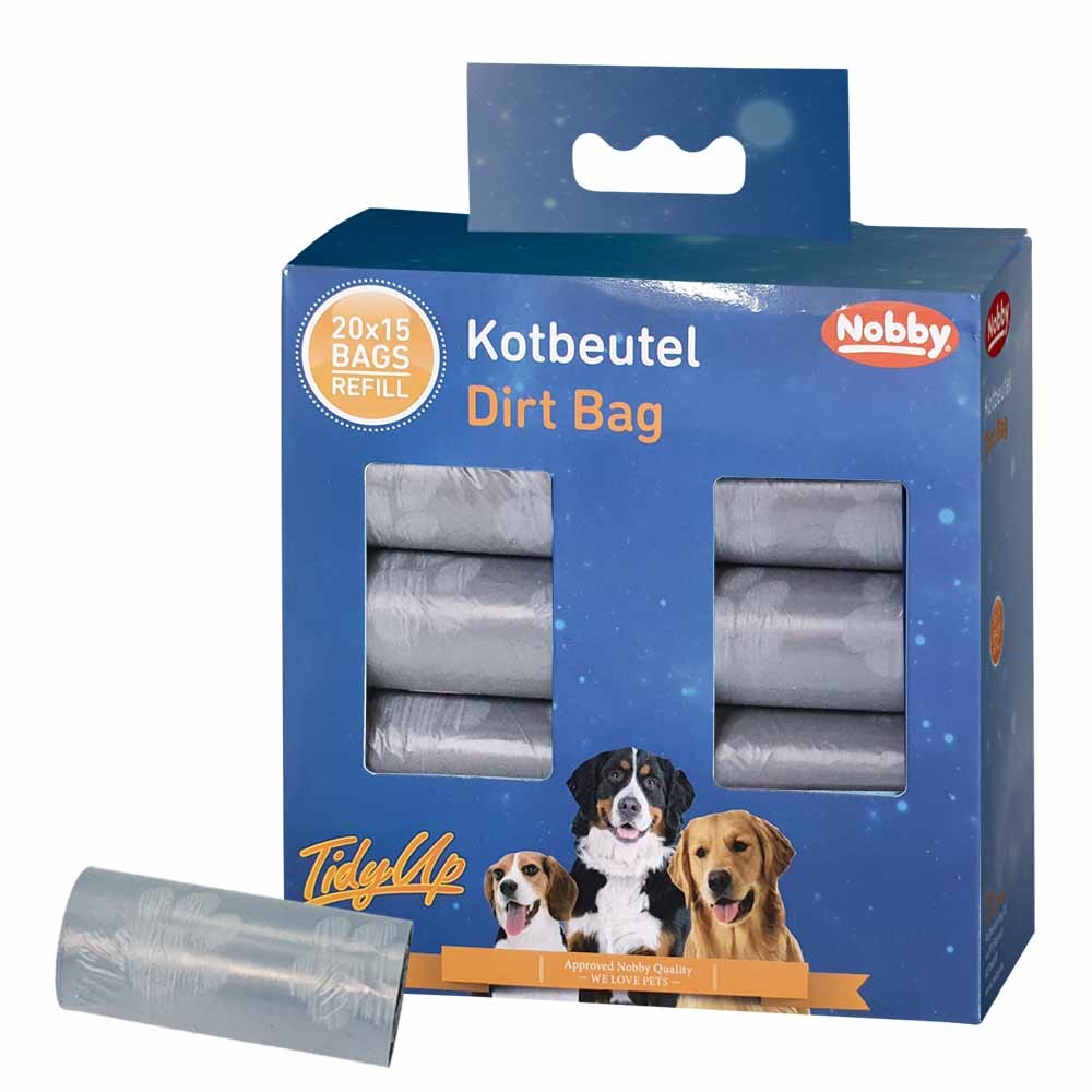 Nobby TidyUp Poop sáčky s potiskem tlapek 20 rolí s 15 sáčky světle šedá 1 balení