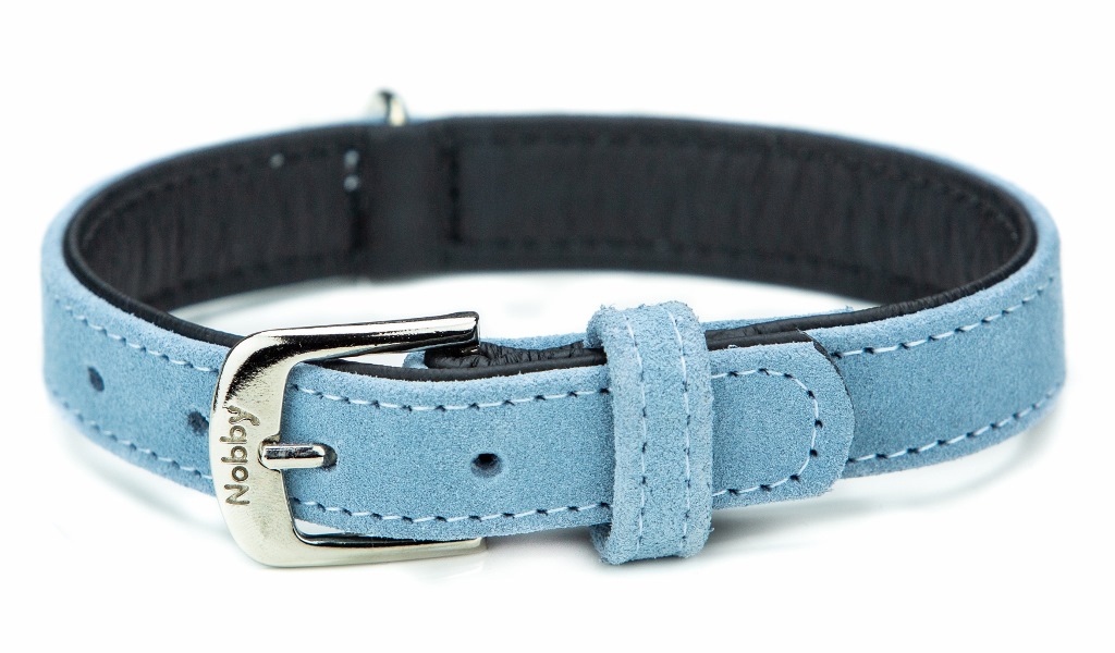Nobby VELOURS obojek ze semišové kůže S 37cm světle modrá 1 balení