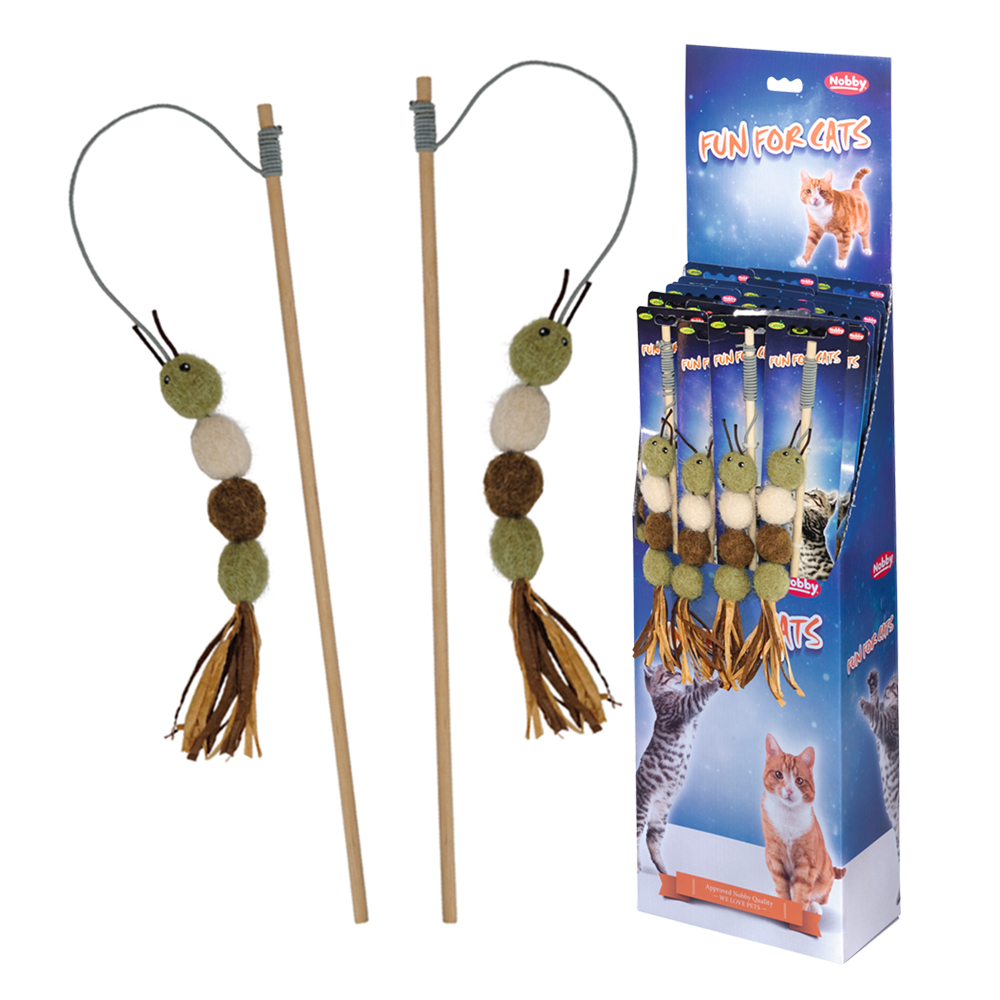 Nobby Prut s housenkou, s šanta kočičí, display 16 ks, tyč: 45 cm, popruh s hračkou 75 cm 1 balení