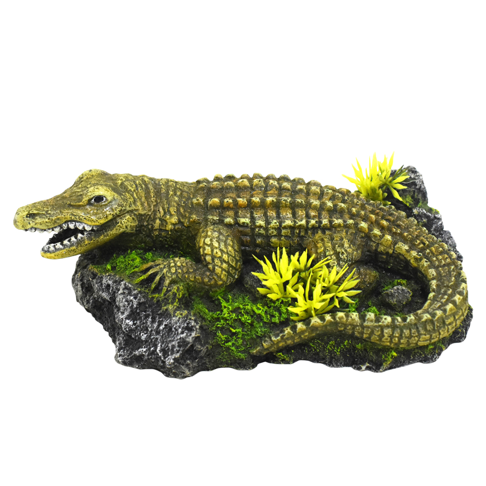 Nobby Akvarijní dekorace KROKODÝL NA SKÁLE s rostlinami, 12,6 x 20,5 x 6,8 cm 1 balení