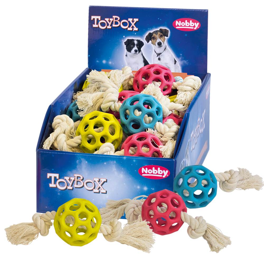 Nobby TOYBOX Gumový děrovaný míč s lanem 16 ks / 7 x 25 cm 1 balení