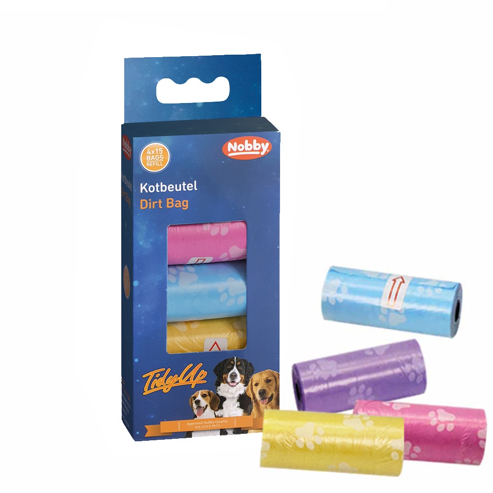 Nobby TidyUp Poop sáčky s potiskem tlapek 4 role s 15 sáčky 1 balení