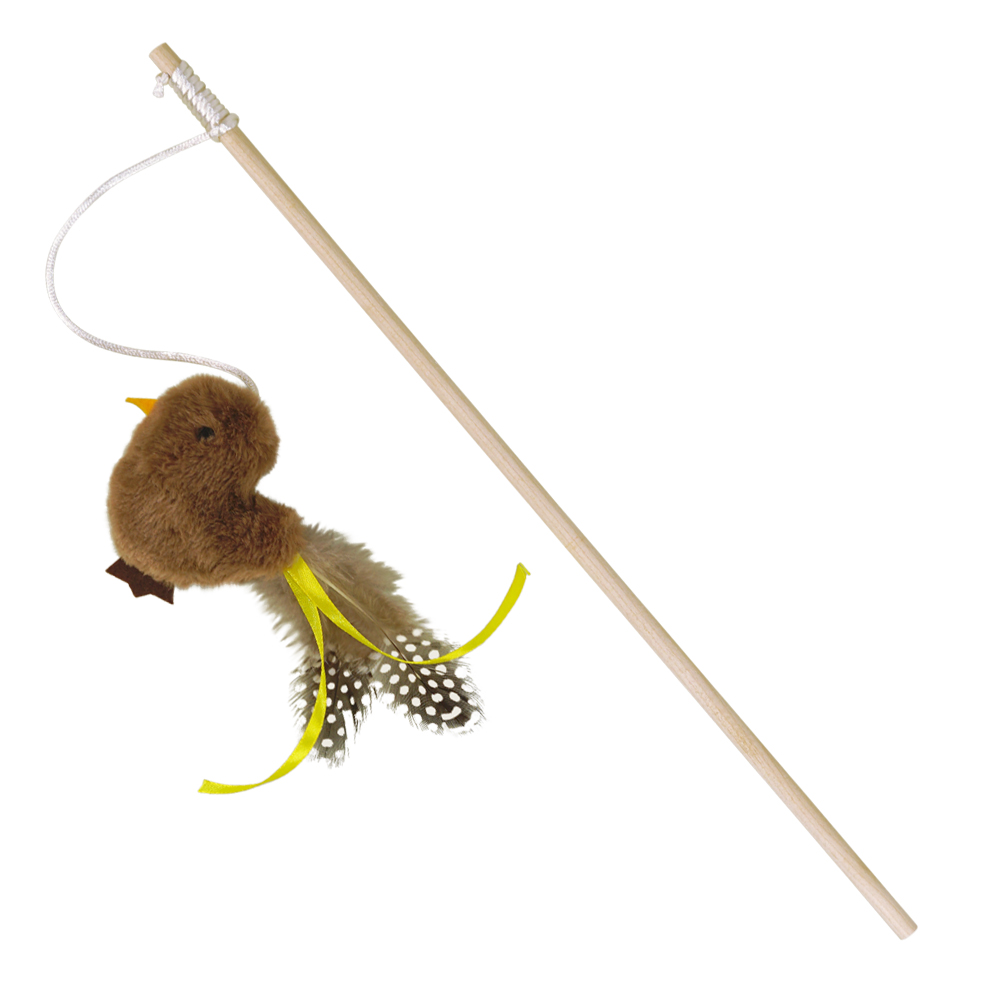 Nobby Prut s plyšovým ptáčkem, s šanta kočičí, tyč 40 cm; popruh s hračkou 56 cm 1 balení