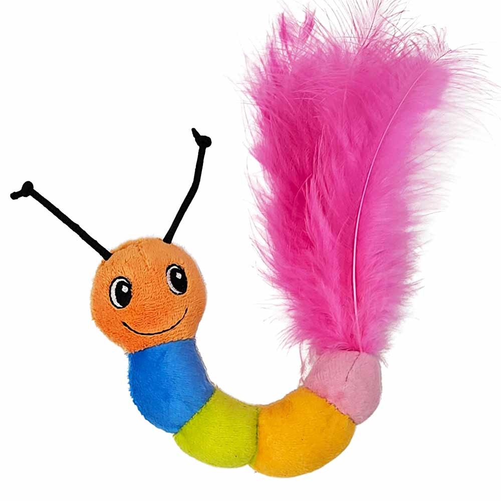 Nobby Cat hračka Plyšová housenka s peřím s catnip. 15 cm 1 balení
