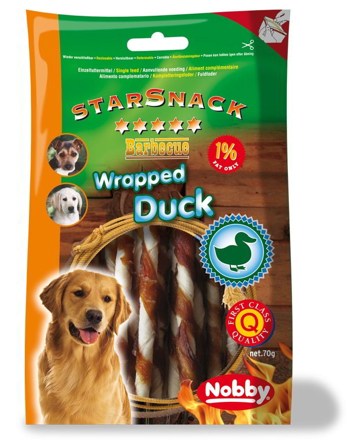 Nobby StarSnack BBQ Wrapped Duck bůvolí tyčinka s kachnou 70g 1 balení