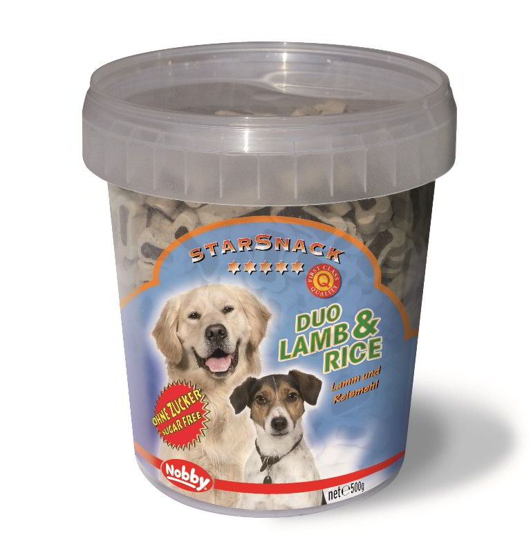 Nobby StarSnack Duo kyblík pamlsky pro psa jehně+rýže 500g 1 balení