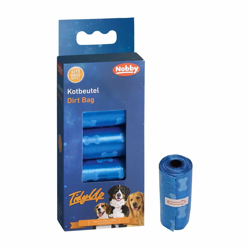 Nobby TidyUp Poop sáčky s potiskem tlapek 4 role s 15 sáčky modrá 1 balení