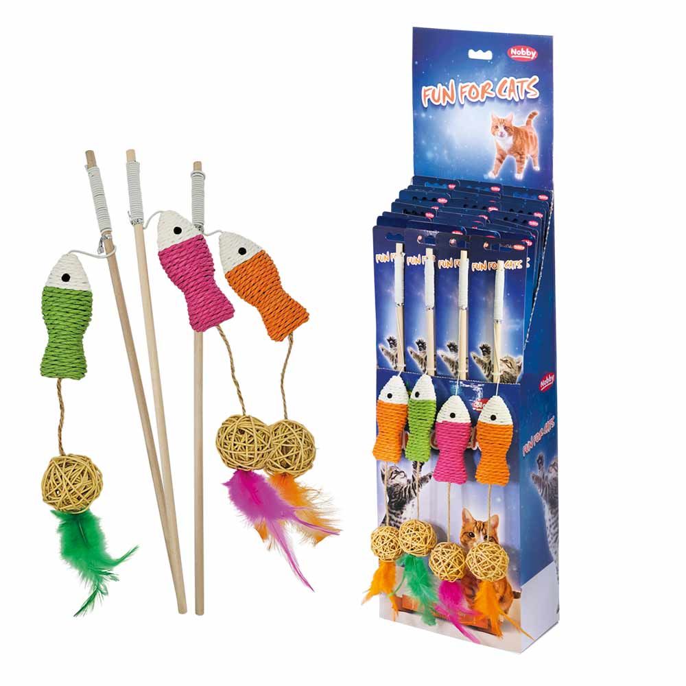 Nobby Cat hračka udice s rybou a kuličkovým sisalem 9 ks / tyč 40 cm / hračka 11 + 5 cm 1 balení