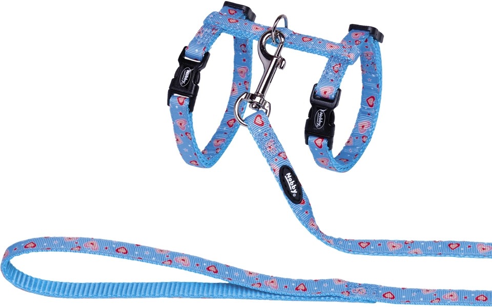 Nobby Heart Light Blue postroj s vodítkem pro kočky modrý 1 balení