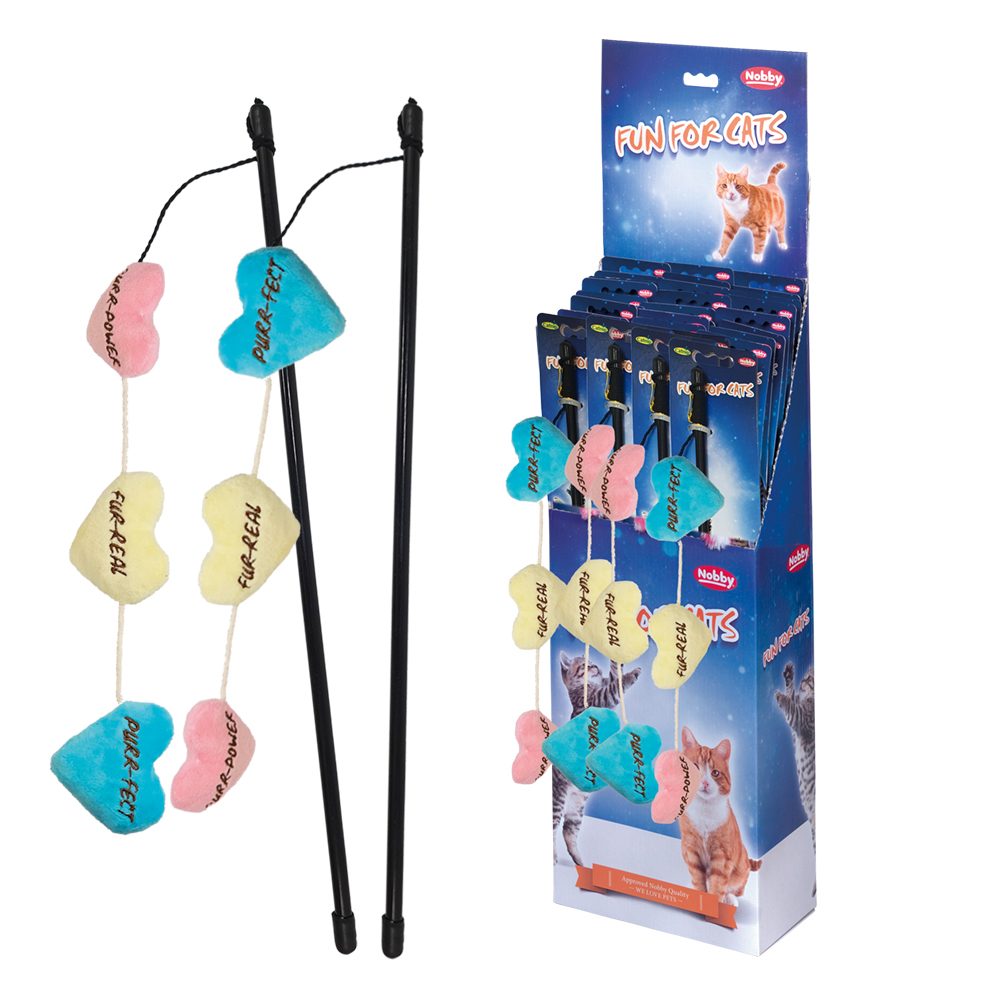 Nobby Cat hračka udice se srdíčky s catnip. 20 ks / tyč 50 cm / hračka 60 cm 1 balení