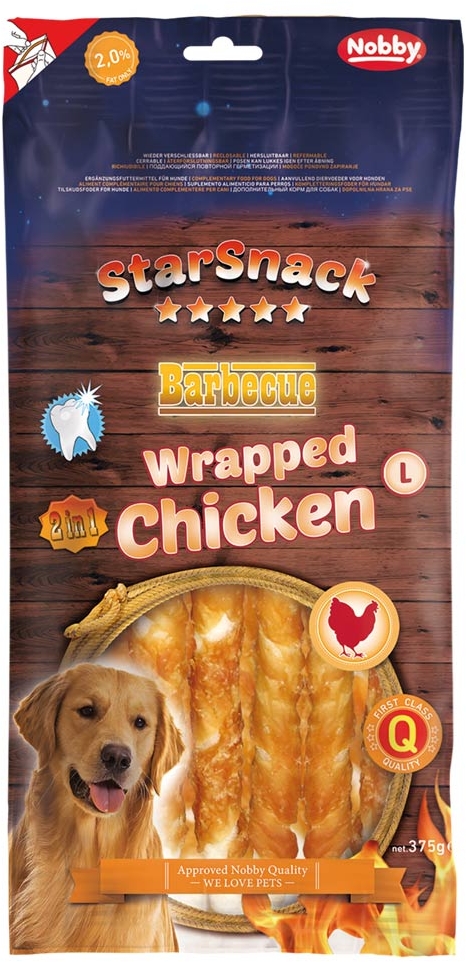 Nobby StarSnack BBQ Wrapped buvolí tyčky bílé s kuřecím 25cm 375g 1 balení